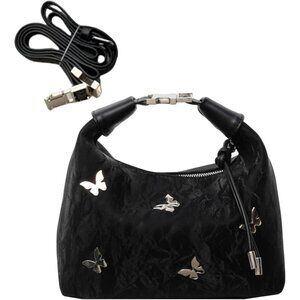 Black Y2K Butterfly Vegan Leather Tote with Adjustable Shoulder Strap for Women